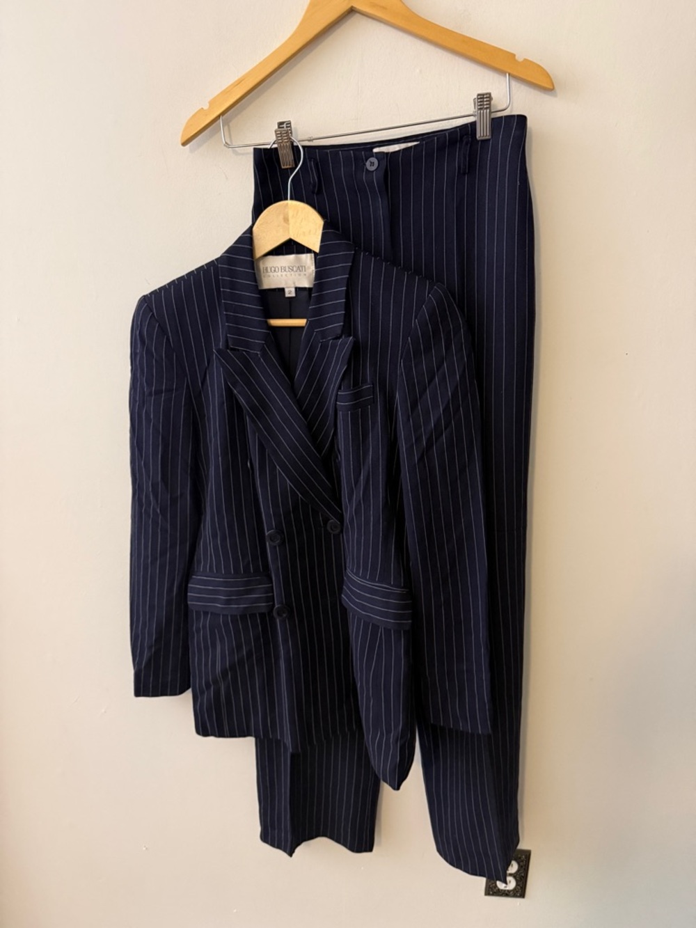 Vintage Hugo Buscati Navy with White Pinstripes Blazer